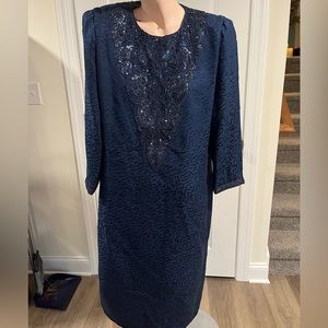 Vintage d’ore Silk Navy Blue Beaded and Sequined Dress.
